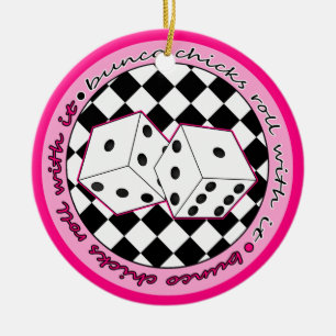 Ornement Rond En Céramique Petit pain de poussins de Bunco avec lui rose -