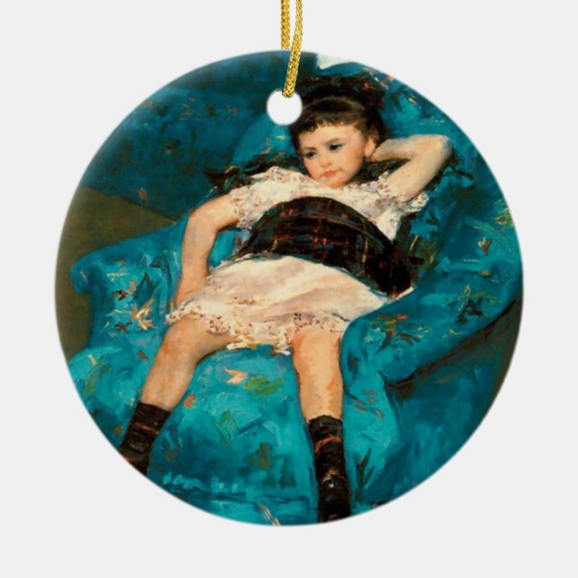 Ornement Rond En Céramique Petite fille de Mary Cassatt | dans un fauteuil (Devant)