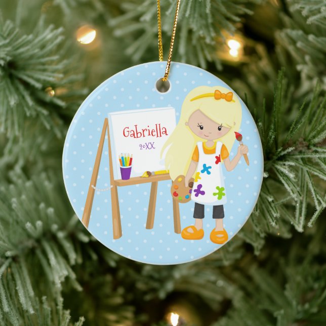 Ornement Rond En Céramique Petite petite artiste de Noël personnalisées (Arbre)