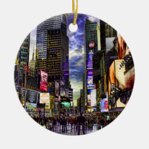 Ornement Rond En Céramique Photo de Times Square dans HDR