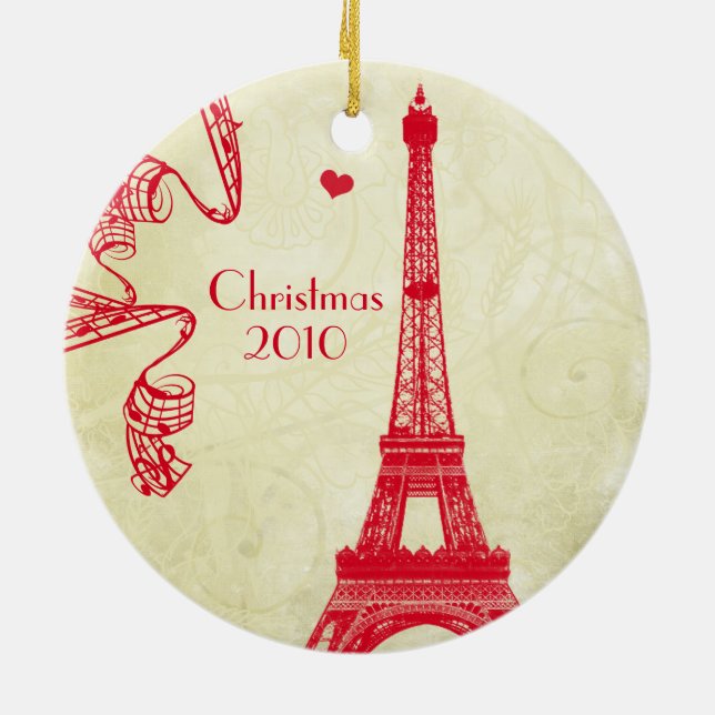 Ornement Rond En Céramique Photo famille Noël avec la tour Eiffel (Dos)
