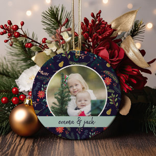 Ornement Rond En Céramique Photo Joyeux Foliage