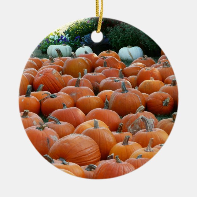Ornement Rond En Céramique Photographie de récolte d'automne des citrouilles  (Devant)