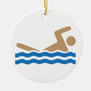 Ornement Rond En Céramique Pictographe d'icône de natation en couleurs