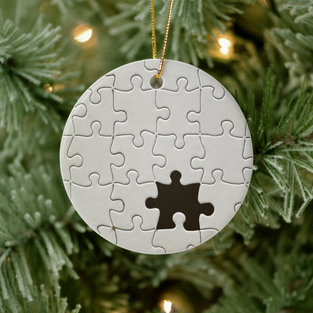 Ornement Rond En Céramique Pièce de puzzle blanche manquante (Arbre)