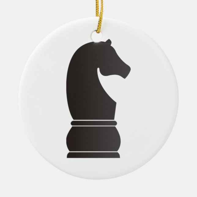 Ornement Rond En Céramique Pièce d'échecs de chevalier noir (Devant)
