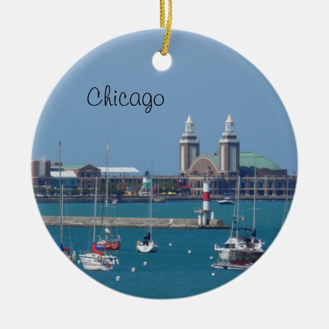 Ornement Rond En Céramique Pilier de marine de Chicago (Devant)