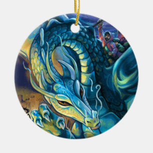 Ornement Rond En Céramique Pilote de dragon bleu