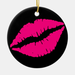 Ornement Rond En Céramique Pink lipstick baiser pop art
