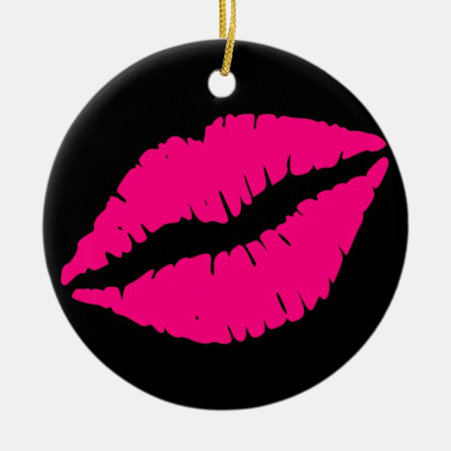 Ornement Rond En Céramique Pink lipstick baiser pop art (Devant)