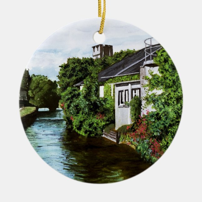 Ornement Rond En Céramique Pittoresque Galway City Irlande Canal View (Devant)
