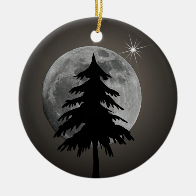 ORNEMENT ROND EN CÉRAMIQUE PLEINE LUNE ET ARBRE (Devant)