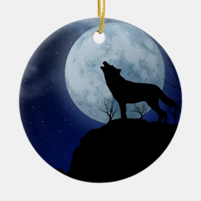 Ornement Rond En Céramique Pleine lune Wolf (Devant)