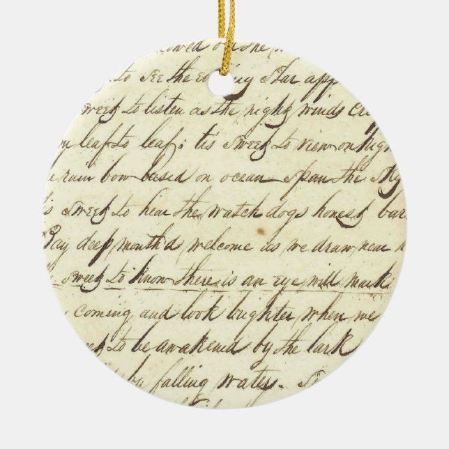Ornement Rond En Céramique Poésie cursive de manuscrit de calligraphie (Devant)