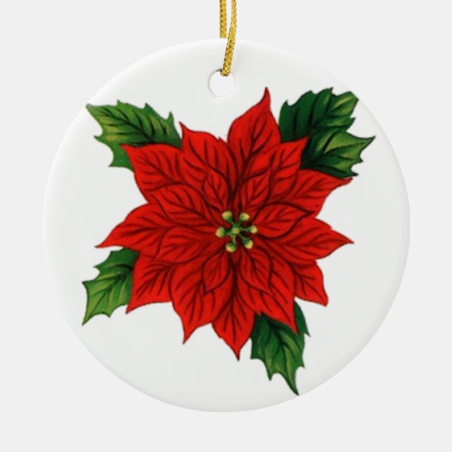 Ornement Rond En Céramique Poinsettia (Devant)