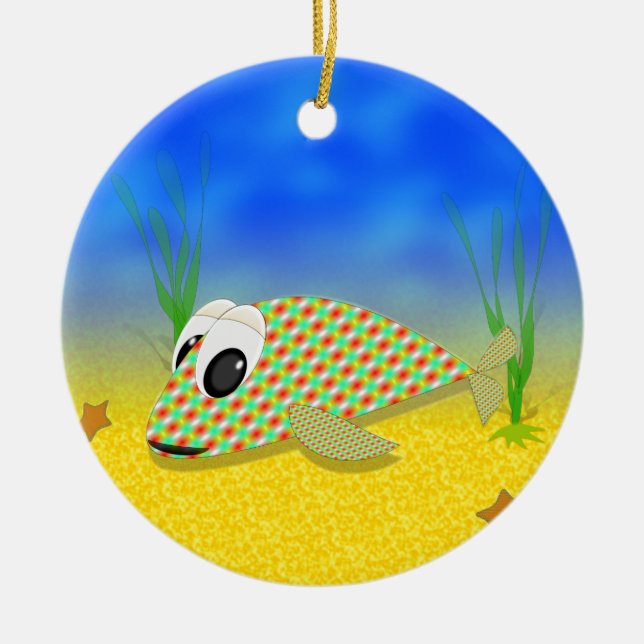 Ornement Rond En Céramique Poisson Carton mignon (Devant)
