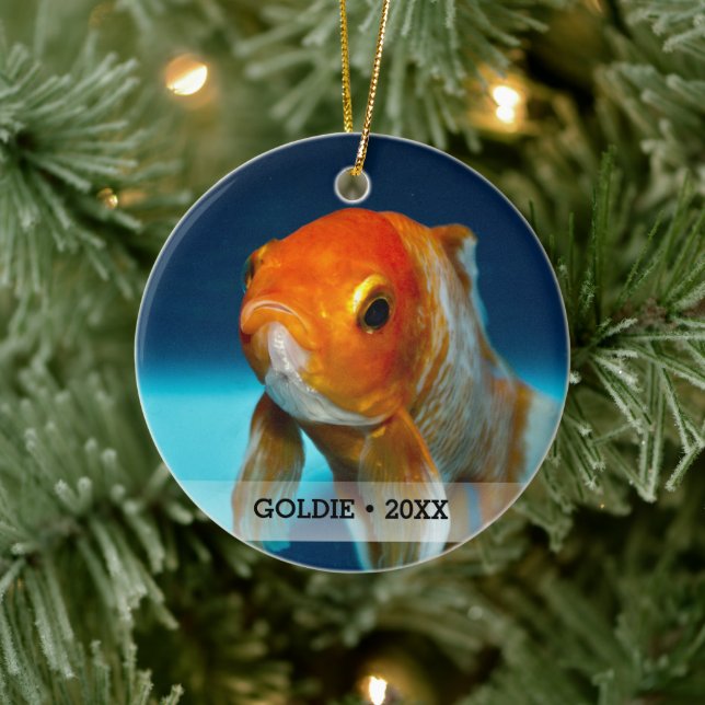Ornement Rond En Céramique Poisson personnalisé Nom photo Arbre de Noël (Arbre)