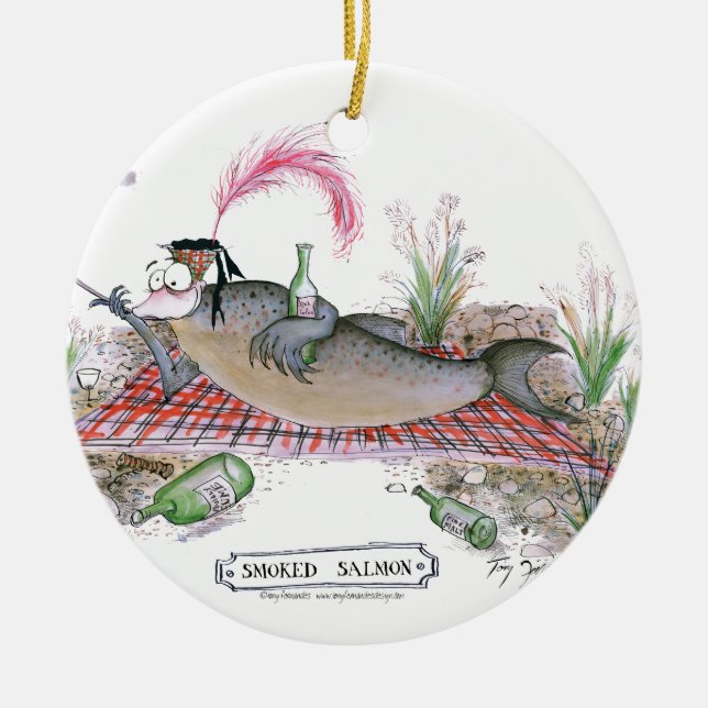 Ornement Rond En Céramique Poissons de saumon fumé, fernandes élégants (Devant)
