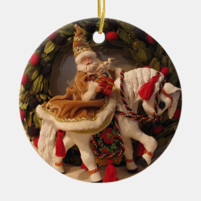 Ornement Rond En Céramique Poney de Père Noël (Devant)