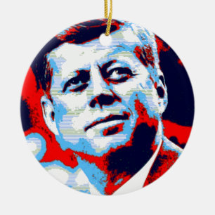 Ornement Rond En Céramique Pop Art JFK John F. Kennedy Red Blue