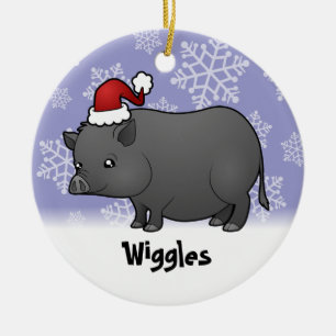 Ornement Rond En Céramique Porc de miniature de Noël