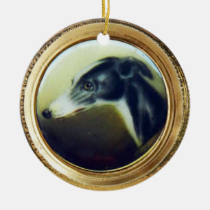 ORNEMENT ROND EN CÉRAMIQUE PORTRAITS DE CHIENS VICTORIENS MINIATURE