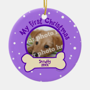 Ornement Rond En Céramique Pourpre mon chien fait sur commande de nom de