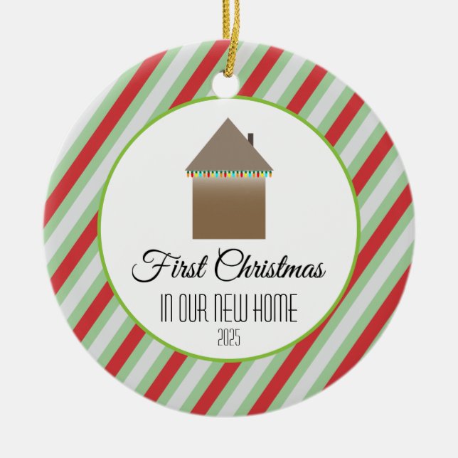 Ornement Rond En Céramique Premier Noël dans notre nouvelle maison (Devant)
