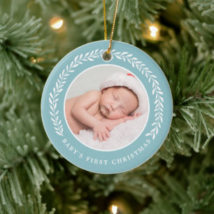 Ornement Rond En Céramique Premier Noël du bébé Wreath Elegant   Photo