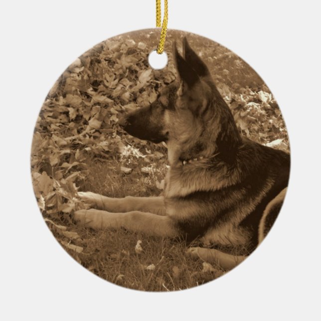 Ornement Rond En Céramique Premier Noël du chiot (Devant)