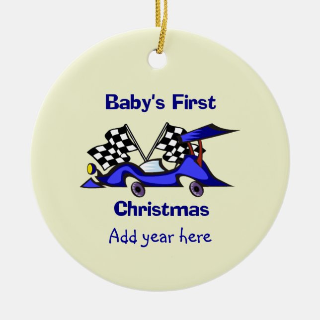 Ornement Rond En Céramique Premier Noël Racecar de Babys (Devant)