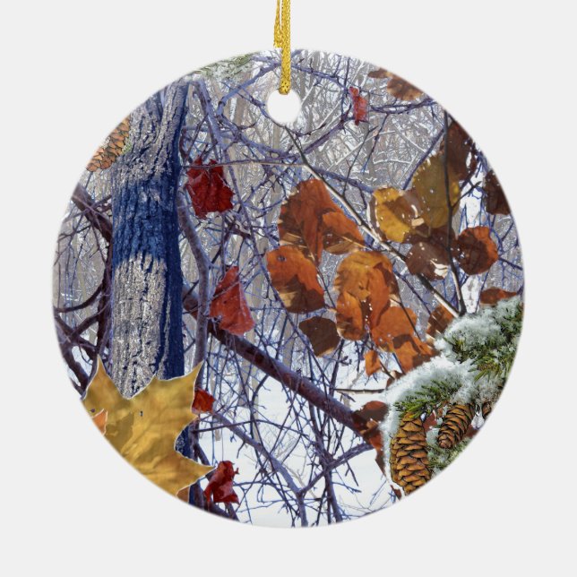 Ornement Rond En Céramique Première scène d'hiver de neige Camouflage peintur (Dos)