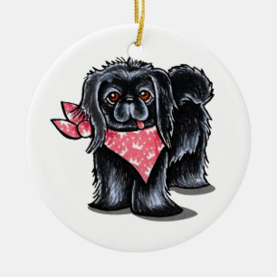 Ornement Rond En Céramique Princesse rose noire de Pekingese