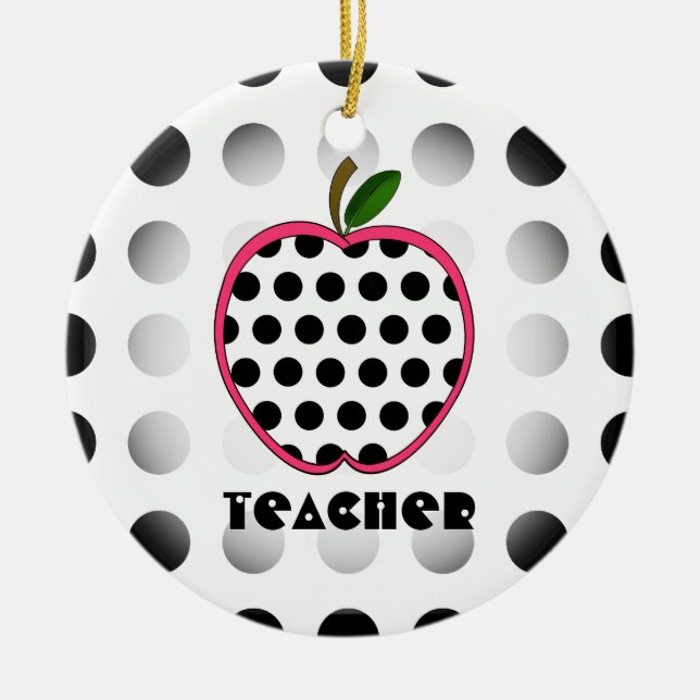 Ornement Rond En Céramique Professeur d'Apple de point de polka (Devant)