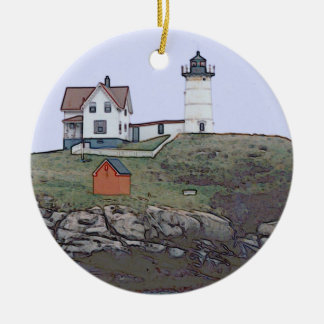 Ornement Rond En Céramique Protubérance Lghthouse Maine de Neddick de cap