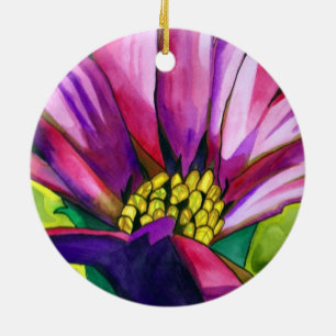 Ornement Rond En Céramique Purple African Daisy watercolor art flower