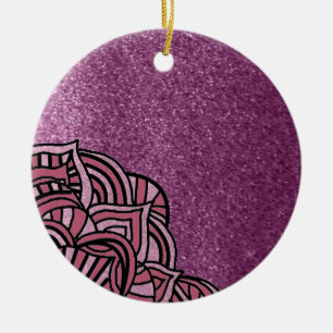 Ornement Rond En Céramique Purple Faux Glitter With Medallion Design