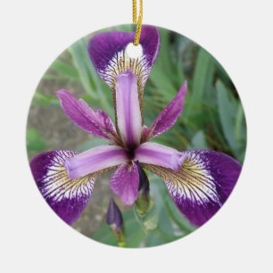 Ornement Rond En Céramique Purple Iris Custom Anniversaire