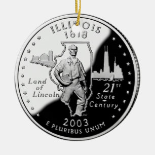Ornement Rond En Céramique Quartier d'État de l'Illinois Reverse Side Faux