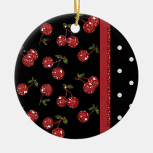 Ornement Rond En Céramique RAB Rockabilly très cerise cerises Noir