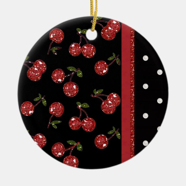 Ornement Rond En Céramique RAB Rockabilly très cerise cerises Noir (Devant)