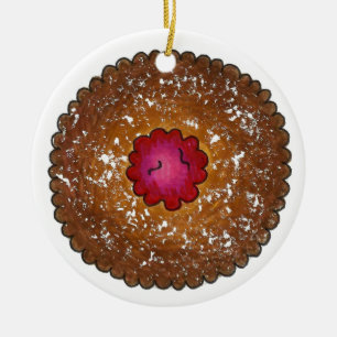 Ornement Rond En Céramique Raspberry Linzer Torte Holiday Christmas Cookie