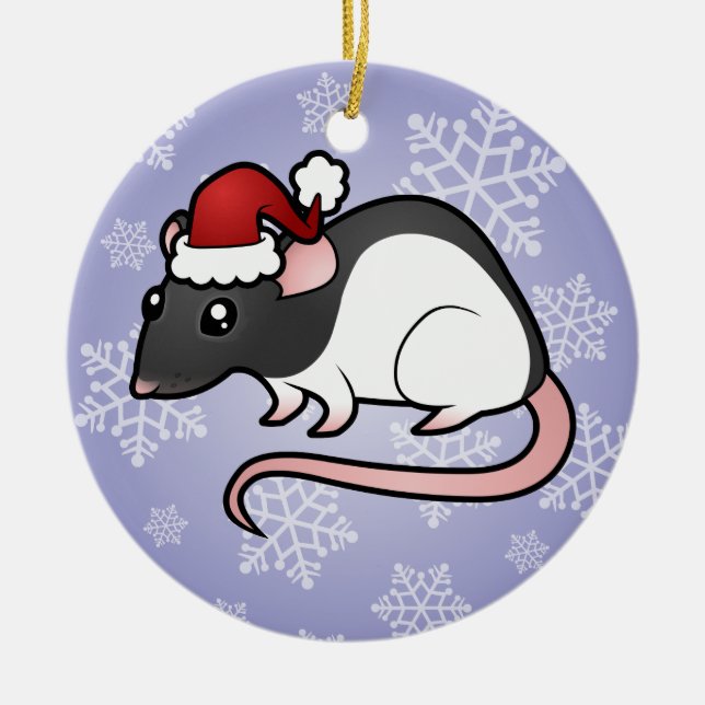 Ornement Rond En Céramique Rat de Noël (Devant)