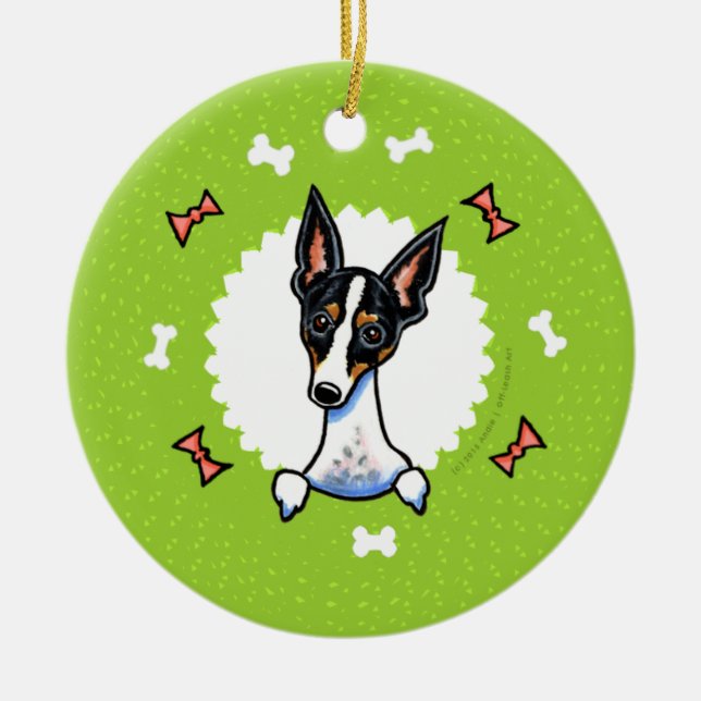 Ornement Rond En Céramique Rat Terrier Bones Christmas Wreath (Devant)