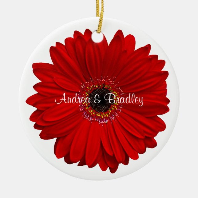 Ornement Rond En Céramique Red Gerbera Daisy Mariage personnalisé Anniversair (Devant)
