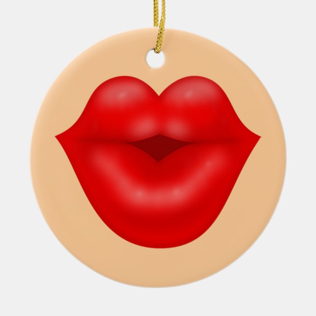 Ornement Rond En Céramique Red lips big kiss (Devant)
