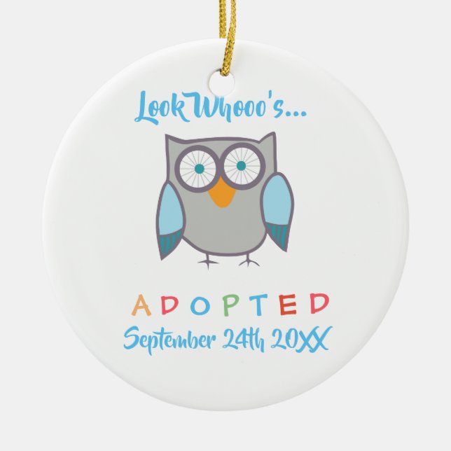 Ornement Rond En Céramique Regardez la coutume du hibou adopté de Whooo (Devant)