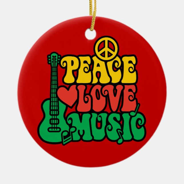 Ornement Rond En Céramique Reggae Peace Love Music (Devant)