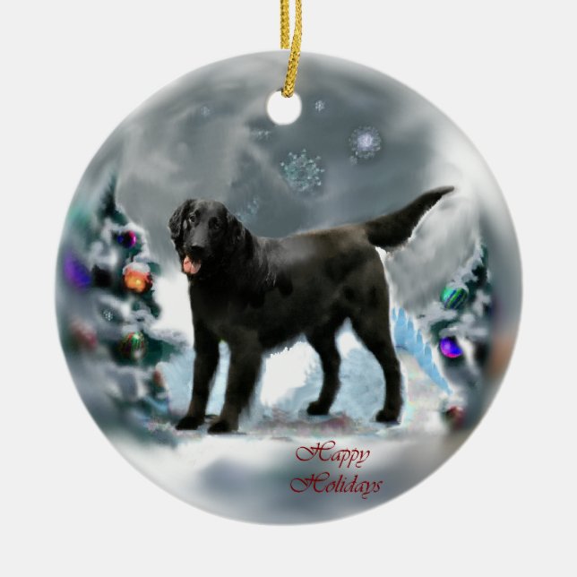 Ornement Rond En Céramique Retriever à couche plate Cadeaux de Noël (Devant)