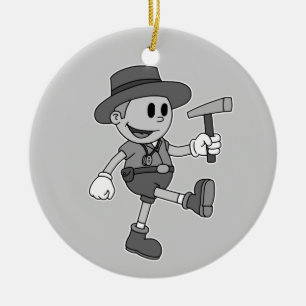 Ornement Rond En Céramique Retro Cartoon Geologist (Ajouter Votre Nom)
